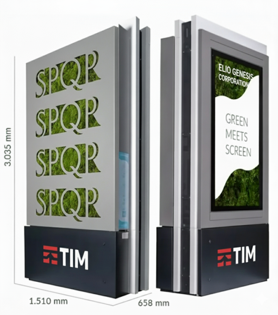 Green city advertising stand with SPQR design